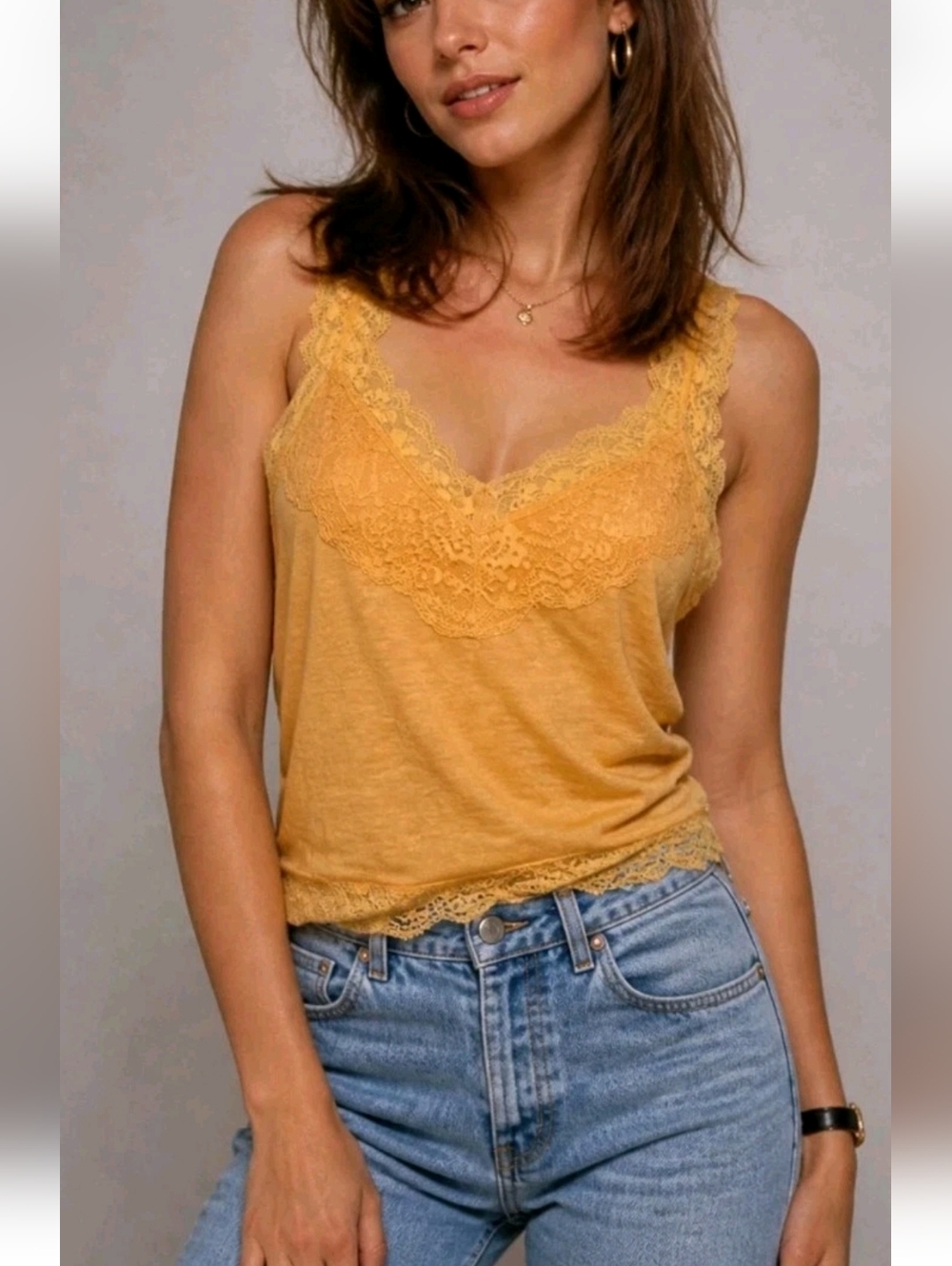 Mossimo Supply Co Lace Trim Babydoll Cami Tank Top L 90s Y2K Grunge #8100